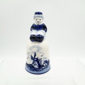Vintage DAIC Delft Blue Dutch Boy Porcelain Bell